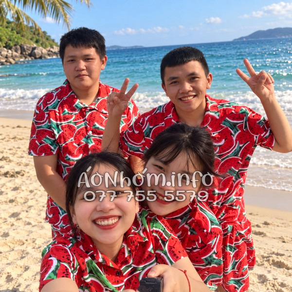 Bộ Áo Quần Nhóm Đi Biển Họa Tiết Dưa Hấu Đỏ Tropical