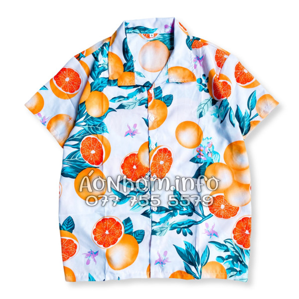 Bộ Áo Quần Nhóm Đi Biển Họa Tiết Cam Vàng Nền Trắng Tropical
