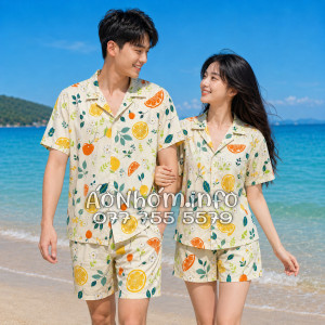 Bộ Áo Quần Nhóm Đi Biển Trái Cam Vàng Nhạt Tropical