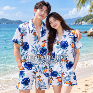 Bộ Áo Quần Nhóm Đi Biển Trái Đào Trắng Đậm Tropical