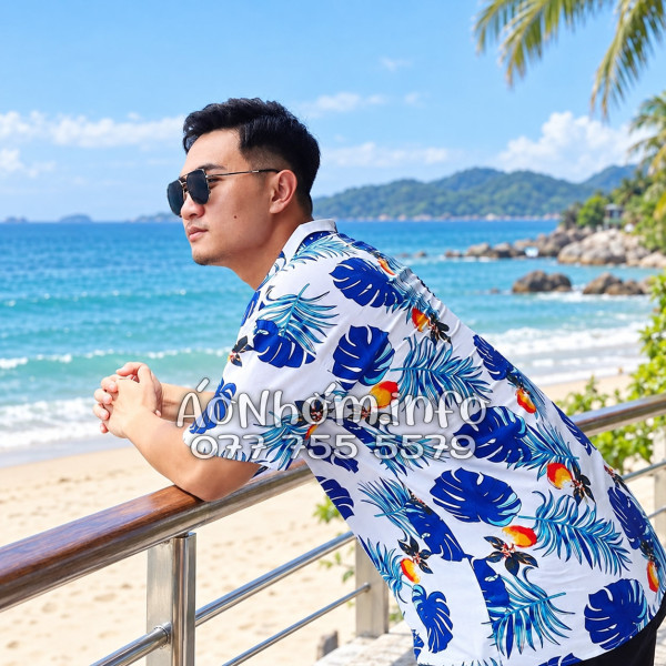 Bộ Áo Quần Nhóm Đi Biển Họa Tiết Trái Đào Trắng Tropical