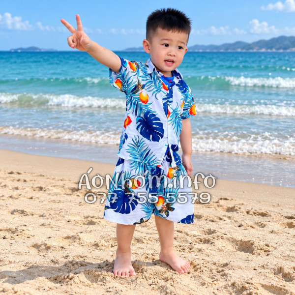 Bộ Áo Quần Nhóm Đi Biển Họa Tiết Trái Đào Trắng Tropical