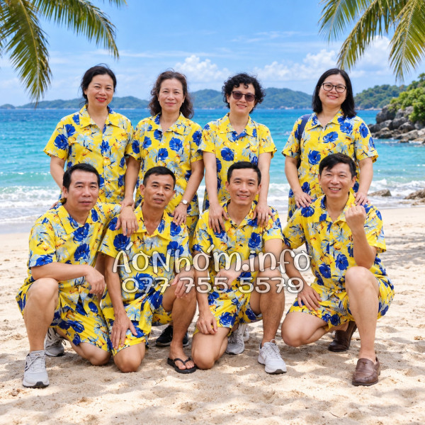 Bộ Áo Quần Nhóm Đi Biển Họa Tiết Trái Đào Vàng Tropical