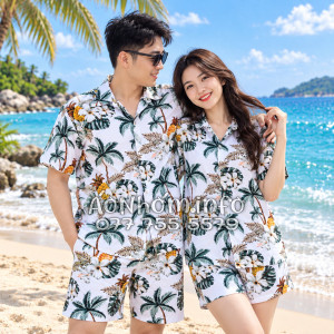 Bộ Áo Quần Nhóm Đi Biển Thơm Dứa Cây Dừa Hoa Sứ Trắng Tropical