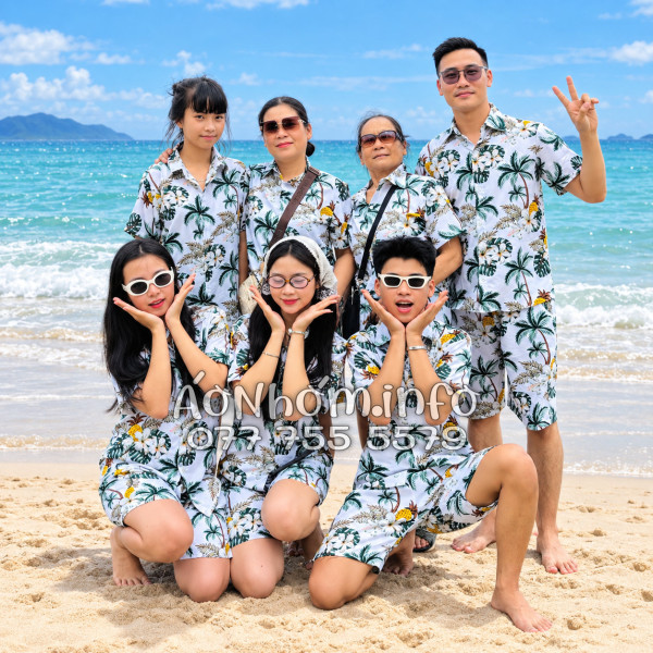 Bộ Áo Quần Nhóm Đi Biển Thơm Dứa Cây Dừa Hoa Sứ Trắng Tropical
