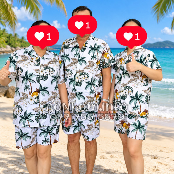 Bộ Áo Quần Nhóm Đi Biển Thơm Dứa Cây Dừa Hoa Sứ Trắng Tropical