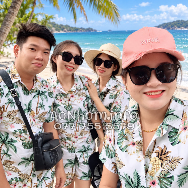 Bộ Áo Quần Nhóm Đi Biển Thơm Dứa Cây Dừa Hoa Sứ Trắng Tropical