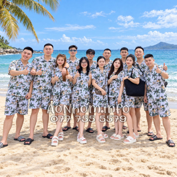 Bộ Áo Quần Nhóm Đi Biển Thơm Dứa Cây Dừa Hoa Sứ Trắng Tropical