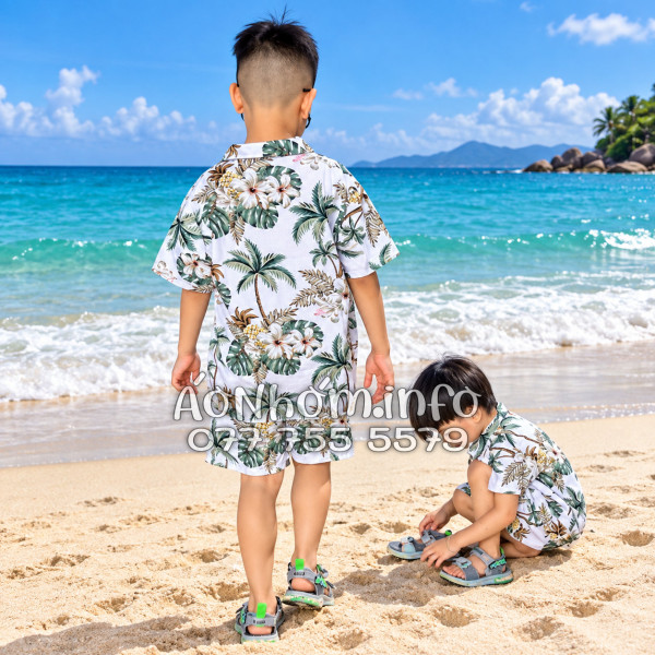 Bộ Áo Quần Nhóm Đi Biển Thơm Dứa Cây Dừa Hoa Sứ Trắng Tropical