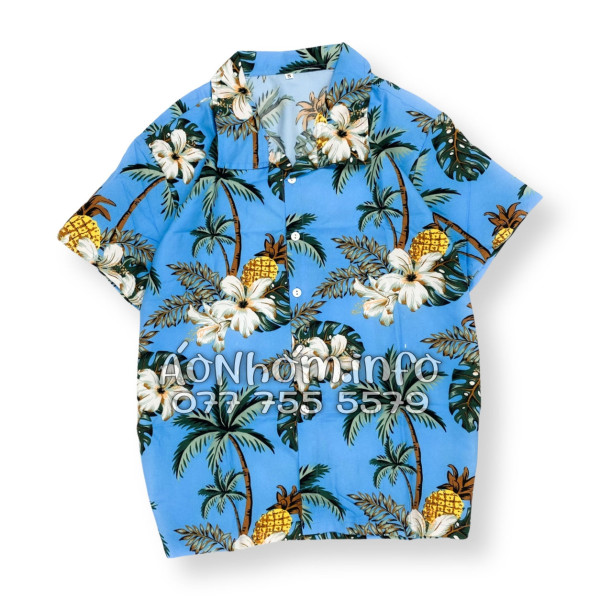 Bộ Áo Quần Nhóm Đi Biển Thơm Dứa Cây Dừa Hoa Sứ Xanh Tropical