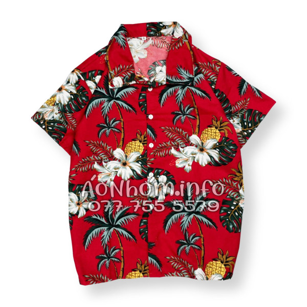 Bộ Áo Quần Nhóm Đi Biển Thơm Dứa Cây Dừa Hoa Sứ Đỏ Tropical