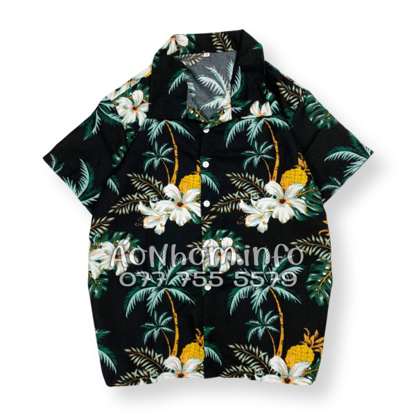 Bộ Áo Quần Nhóm Đi Biển Thơm Dứa Cây Dừa Hoa Sứ Đen Tropical
