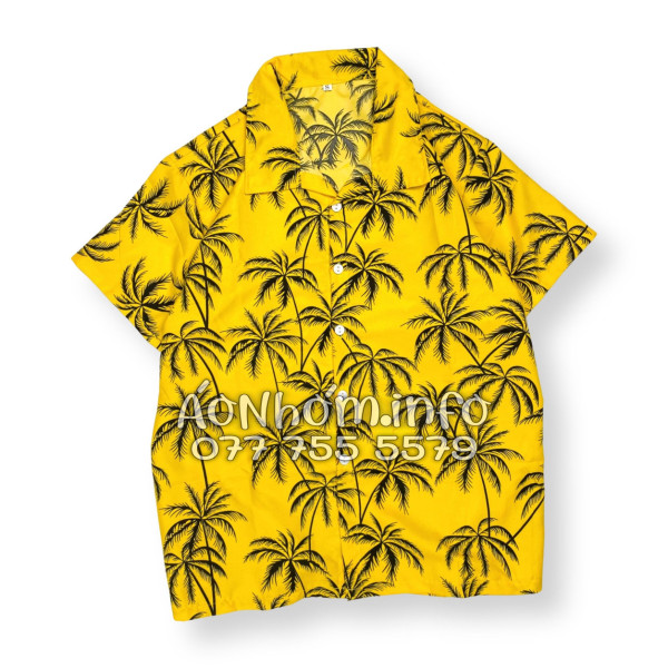 Bộ Áo Quần Nhóm Đi Biển Họa Tiết Cây Dừa Đen Nền Vàng Tropical