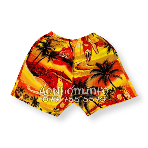Bộ Áo Quần Nhóm Đi Biển Họa Tiết Hoàng Hôn Cây Dừa Cam Đỏ Tropical