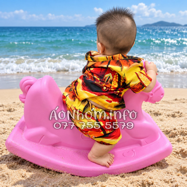 Bộ Áo Quần Nhóm Đi Biển Họa Tiết Hoàng Hôn Cây Dừa Cam Đỏ Tropical
