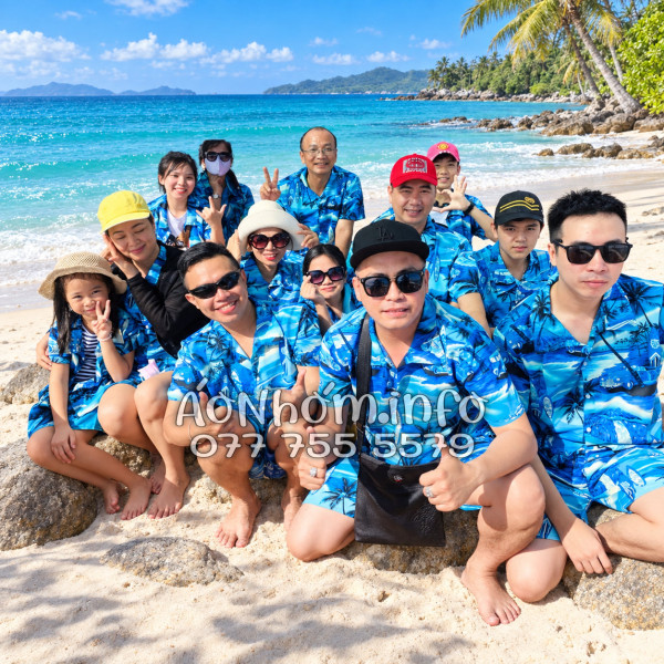 Bộ Áo Quần Nhóm Đi Biển Họa Tiết Cây Dừa Xanh Tropical