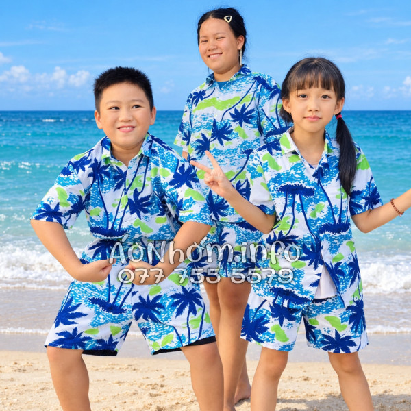 Bộ Áo Quần Nhóm Đi Biển Họa Tiết Cây Dừa Trắng Tropical
