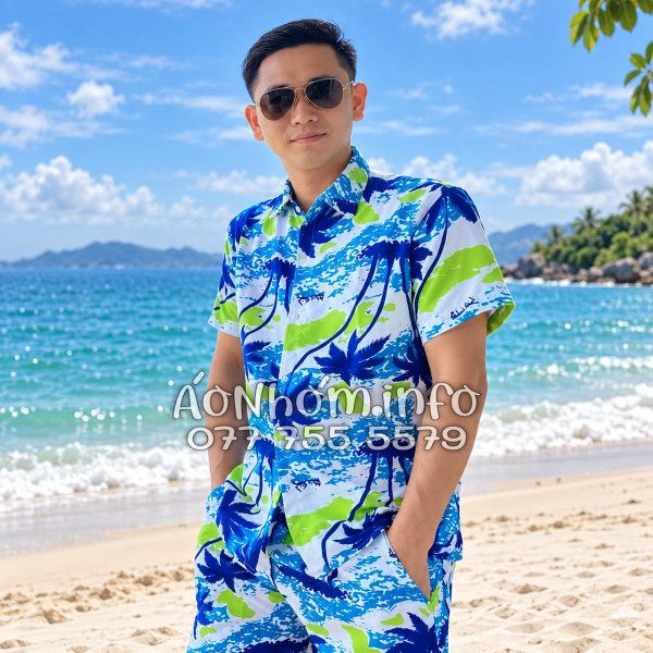 Bộ Áo Quần Nhóm Đi Biển Họa Tiết Cây Dừa Trắng Tropical