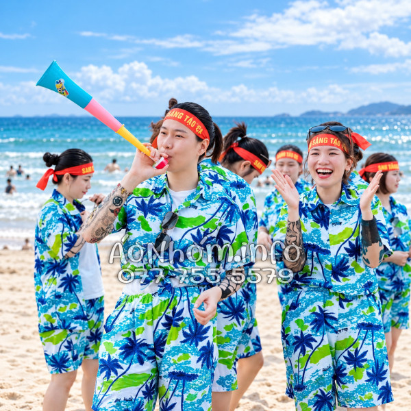 Bộ Áo Quần Nhóm Đi Biển Họa Tiết Cây Dừa Trắng Tropical