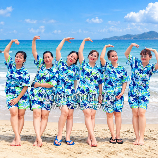 Bộ Áo Quần Nhóm Đi Biển Họa Tiết Cây Dừa Trắng Tropical