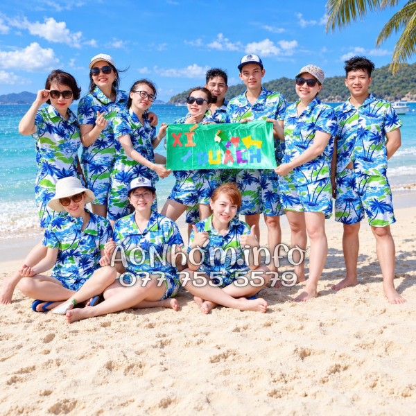 Bộ Áo Quần Nhóm Đi Biển Họa Tiết Cây Dừa Trắng Tropical