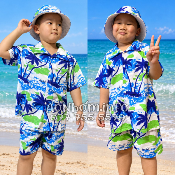 Bộ Áo Quần Nhóm Đi Biển Họa Tiết Cây Dừa Trắng Tropical