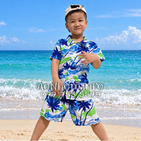 Bộ Áo Quần Nhóm Đi Biển Họa Tiết Cây Dừa Trắng Tropical