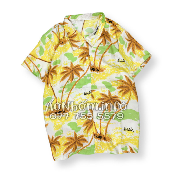 Bộ Áo Quần Nhóm Đi Biển Họa Tiết Cây Dừa Nâu Tropical