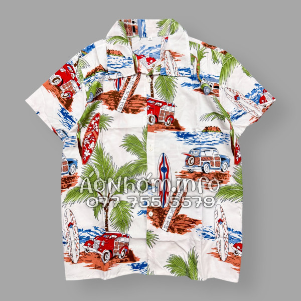 Bộ Áo Quần Nhóm Đi Biển Cây Dừa Ván Lướt Sóng Surfboard Xe Van Trắng Tropical