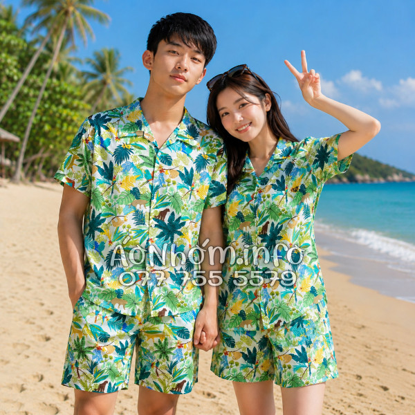 Bộ Áo Quần Nhóm Đi Biển Báo Đốm Vẹt Tropical