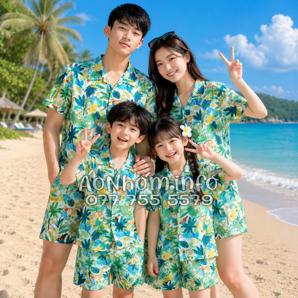 Bộ Áo Quần Nhóm Đi Biển Báo Đốm Vẹt Tropical