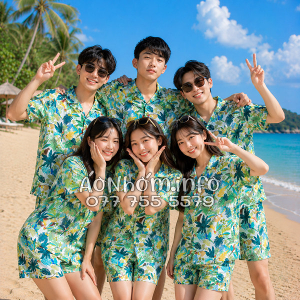 Bộ Áo Quần Nhóm Đi Biển Báo Đốm Vẹt Tropical