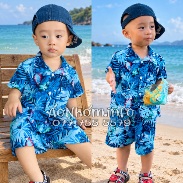 Bộ Áo Quần Nhóm Đi Biển Họa Tiết Vẹt Xanh Tropical