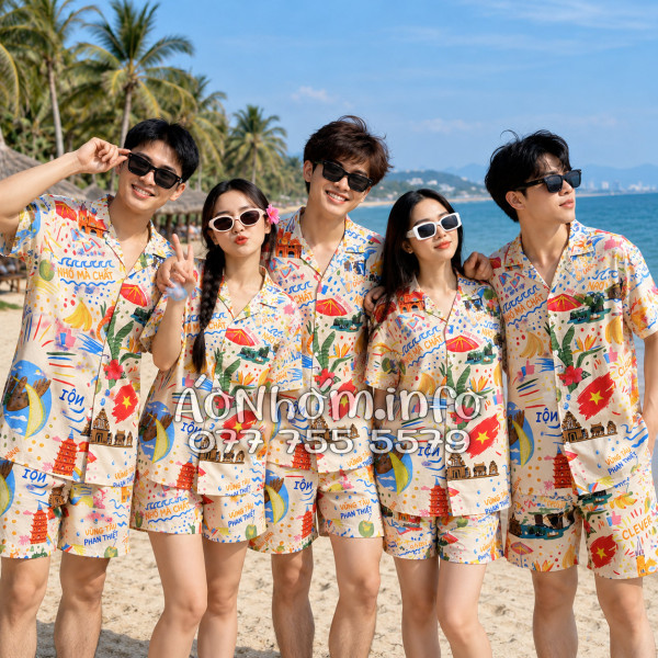 Bộ Áo Quần Nhóm Du Lịch Hà Nội Sài Gòn Đà Nẵng Phú Quốc Phan Thiết Mũi Né Nha Trang Vũng Tàu Màu Kem Nhạt
