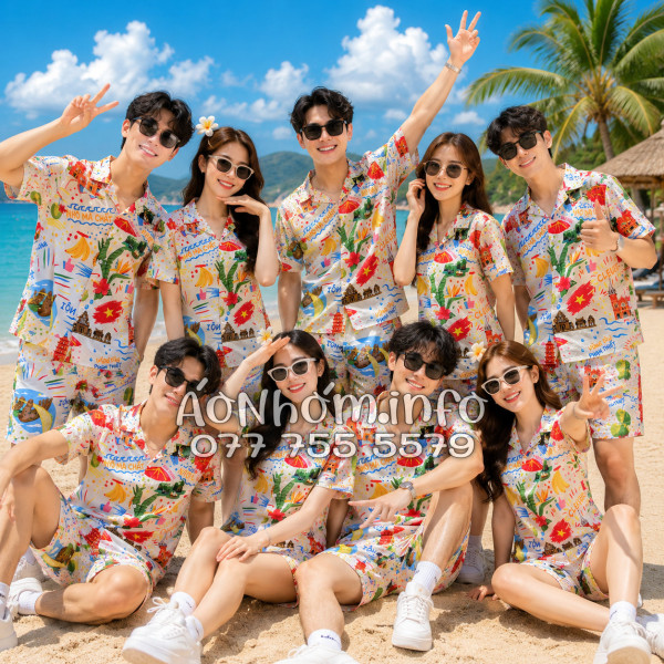 Bộ Áo Quần Nhóm Du Lịch Hà Nội Sài Gòn Đà Nẵng Phú Quốc Phan Thiết Mũi Né Nha Trang Vũng Tàu Màu Kem Nhạt