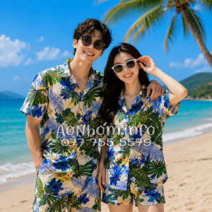 Bộ Áo Quần Nhóm Đi Biển Họa Tiết Lá Cọ Tropical