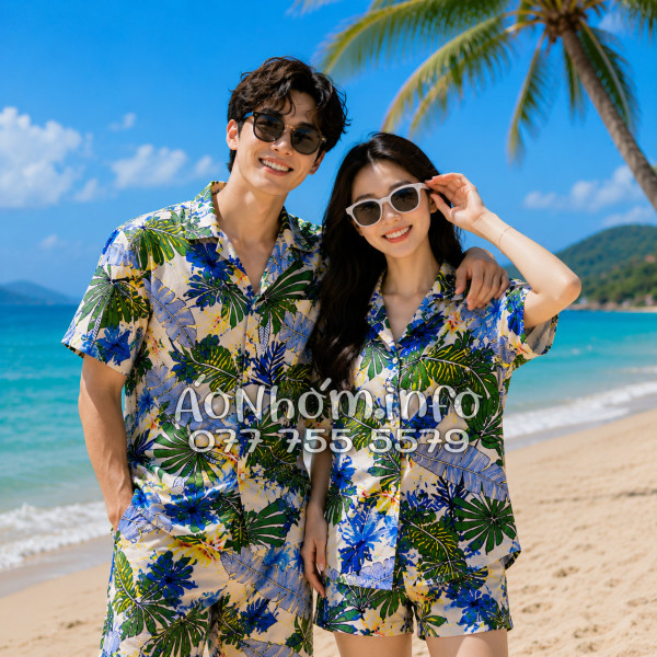 Bộ Áo Quần Nhóm Đi Biển Họa Tiết Lá Cọ Tropical