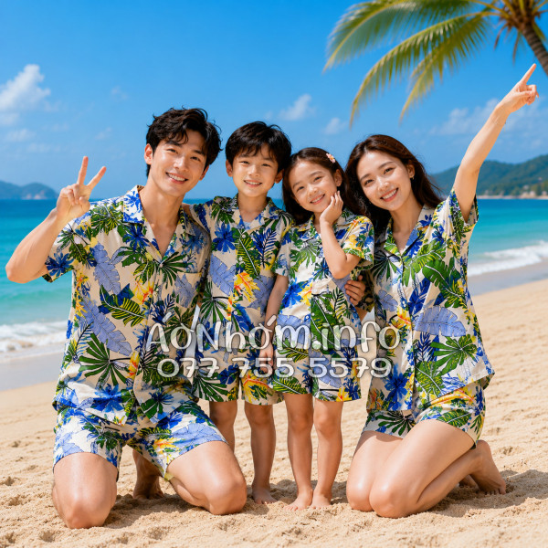 Bộ Áo Quần Nhóm Đi Biển Họa Tiết Lá Cọ Tropical