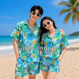 Bộ Áo Quần Nhóm Đi Biển Họa Tiết Lá Rùa Tropical