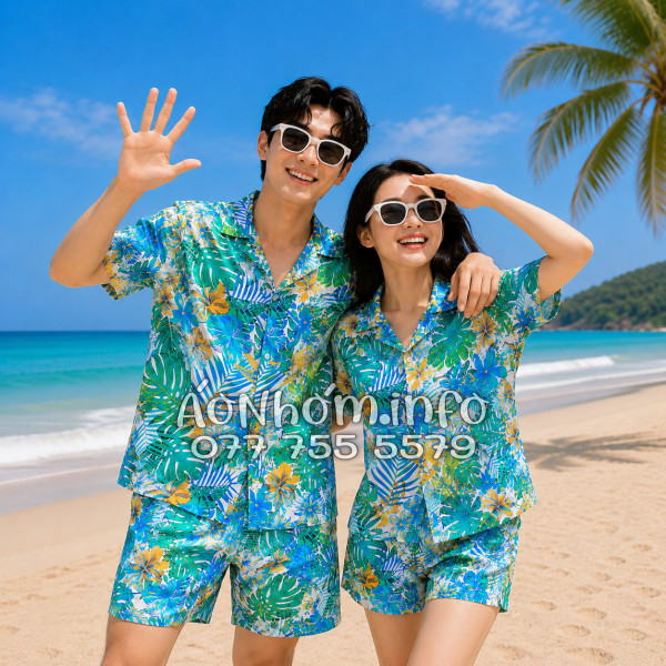 Bộ Áo Quần Nhóm Đi Biển Họa Tiết Lá Rùa Tropical