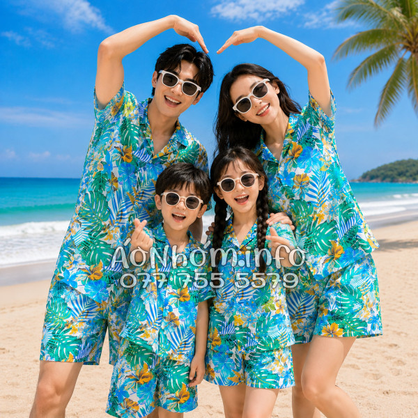 Bộ Áo Quần Nhóm Đi Biển Họa Tiết Lá Rùa Tropical