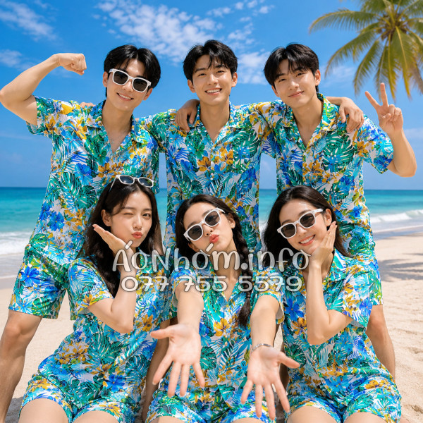Bộ Áo Quần Nhóm Đi Biển Họa Tiết Lá Rùa Tropical