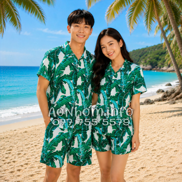 Bộ Áo Quần Nhóm Đi Biển Họa Tiết Lá Chuối Tropical