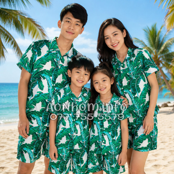 Bộ Áo Quần Nhóm Đi Biển Họa Tiết Lá Chuối Tropical