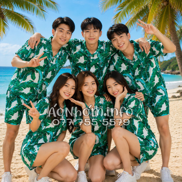 Bộ Áo Quần Nhóm Đi Biển Họa Tiết Lá Chuối Tropical
