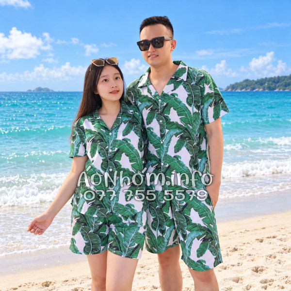 Bộ Áo Quần Nhóm Đi Biển Họa Tiết Lá Chuối Tropical