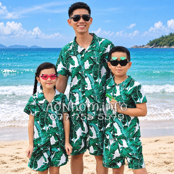 Bộ Áo Quần Nhóm Đi Biển Họa Tiết Lá Chuối Tropical