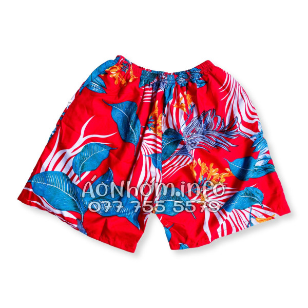 Bộ Áo Quần Nhóm Đi Biển Họa Tiết Hoa Lá Đỏ Tropical