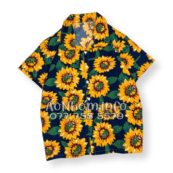 Bộ Áo Quần Nhóm Đi Biển Hoa Hướng Dương Xanh Đen Tropical