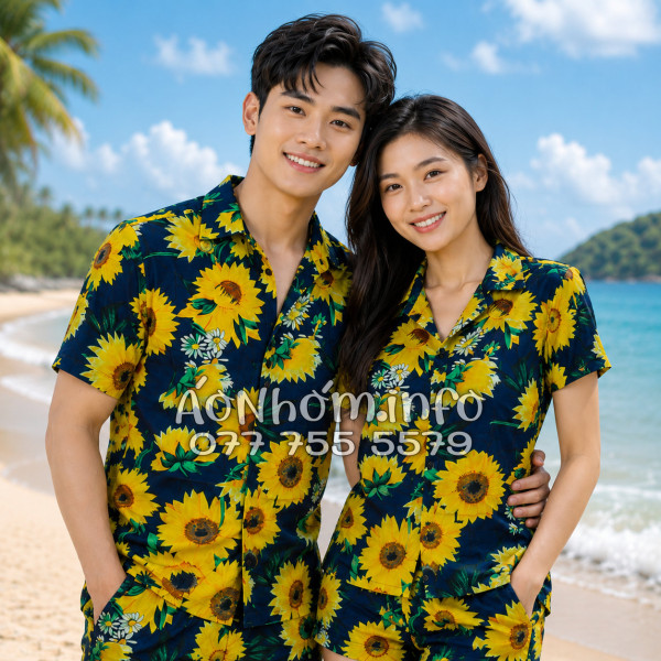 Bộ Áo Quần Nhóm Đi Biển Họa Tiết Hoa Cúc Tropical